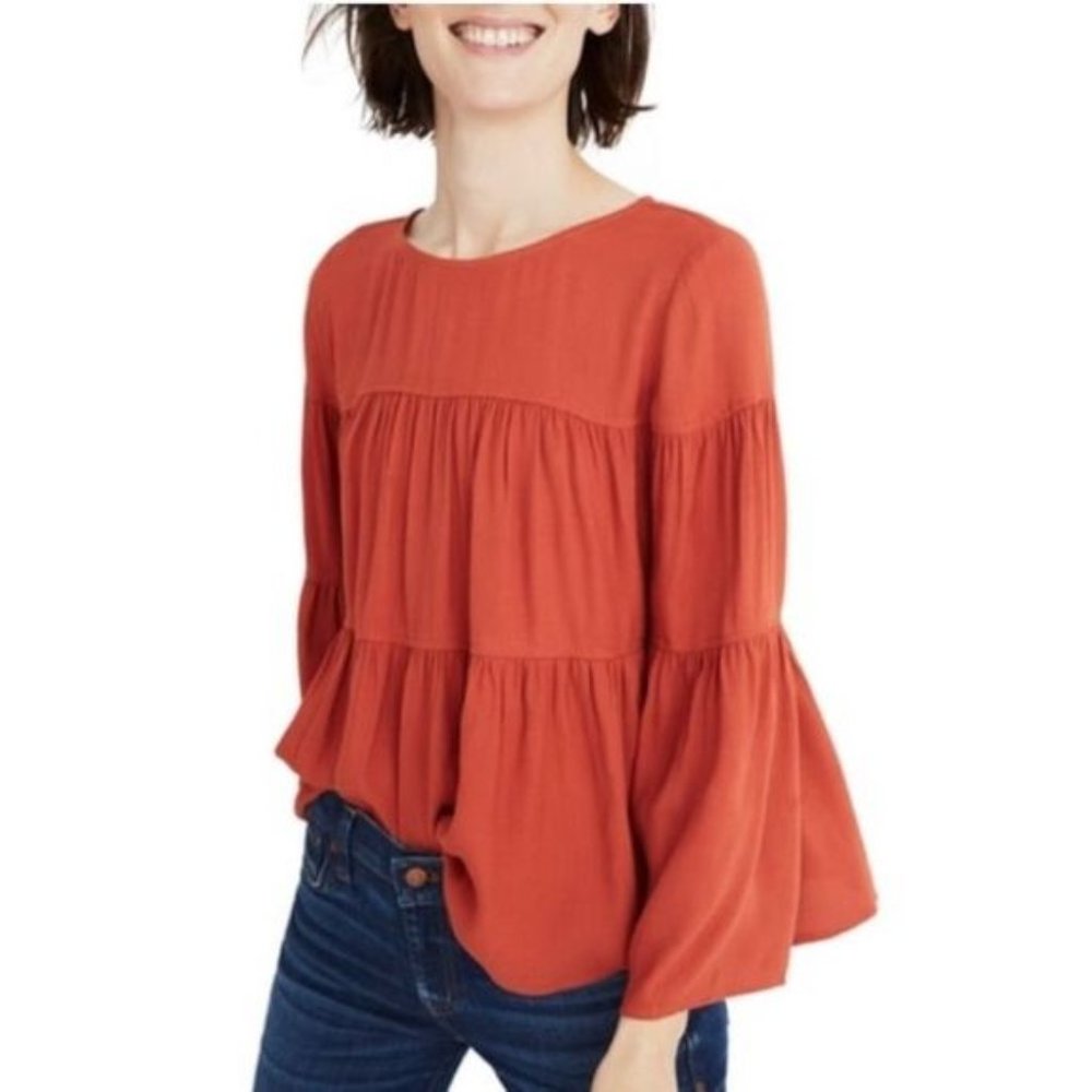 Madewell Burnt?Orange Tiered Button-Back Top S